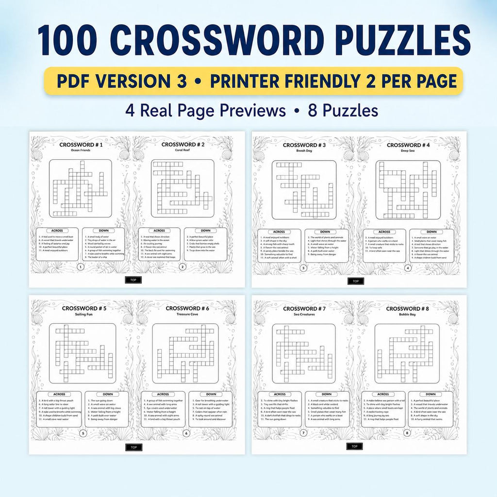 100 Printable Crossword Puzzles With Answers (PDF)