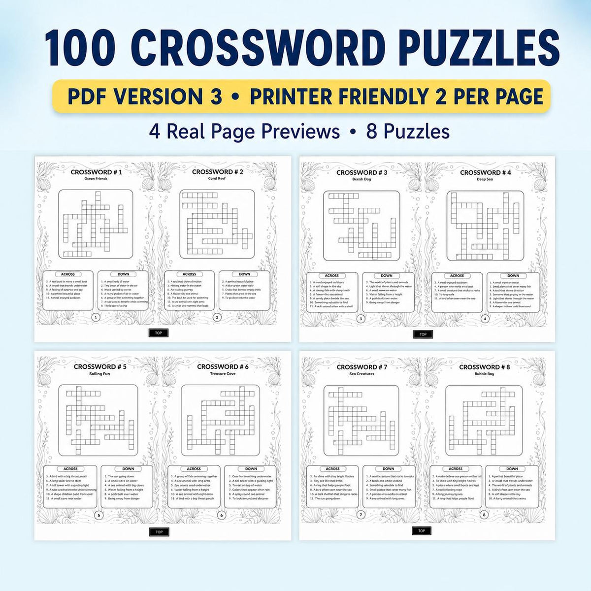 100 Printable Crossword Puzzles With Answers (PDF)