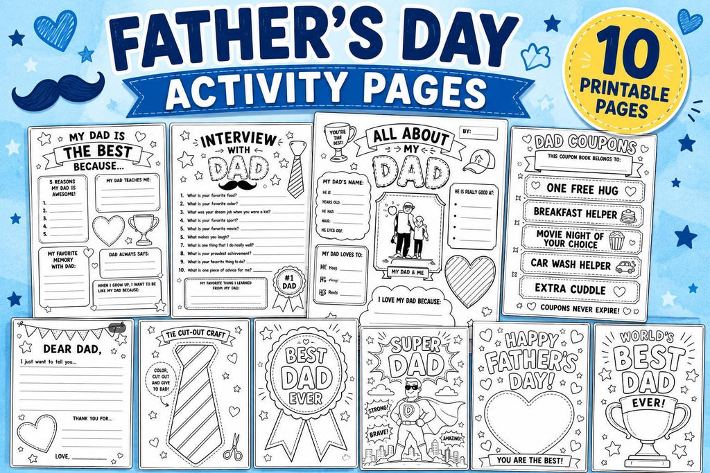 Father’s Day Activity Pack for Kids, All About Dad Worksheet, Dad Coupons, Letter to Dad & Coloring Pages