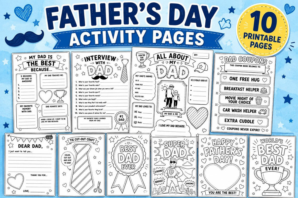 Father’s Day Activity Pack for Kids, All About Dad Worksheet, Dad Coupons, Letter to Dad & Coloring Pages