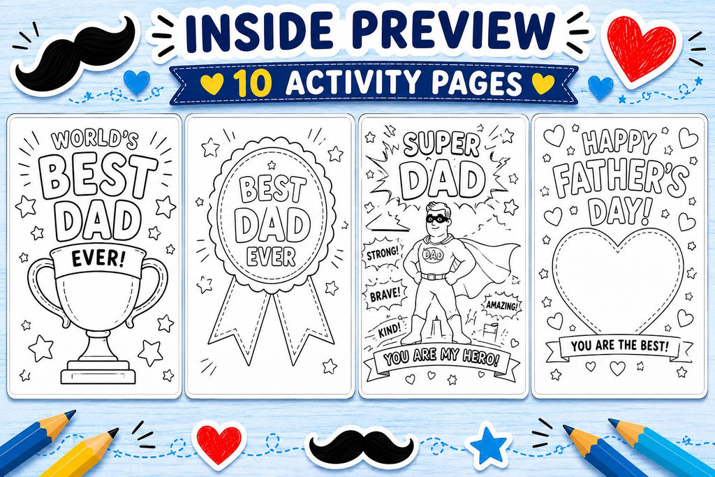 Father’s Day Activity Pack for Kids, All About Dad Worksheet, Dad Coupons, Letter to Dad & Coloring Pages