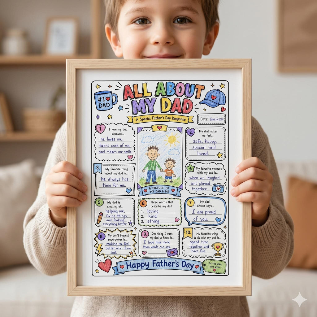 All About My Dad Printable, Father’s Day Activity for Kids, Dad Interview Coloring Page, Printable Gift for Dad, Fill In