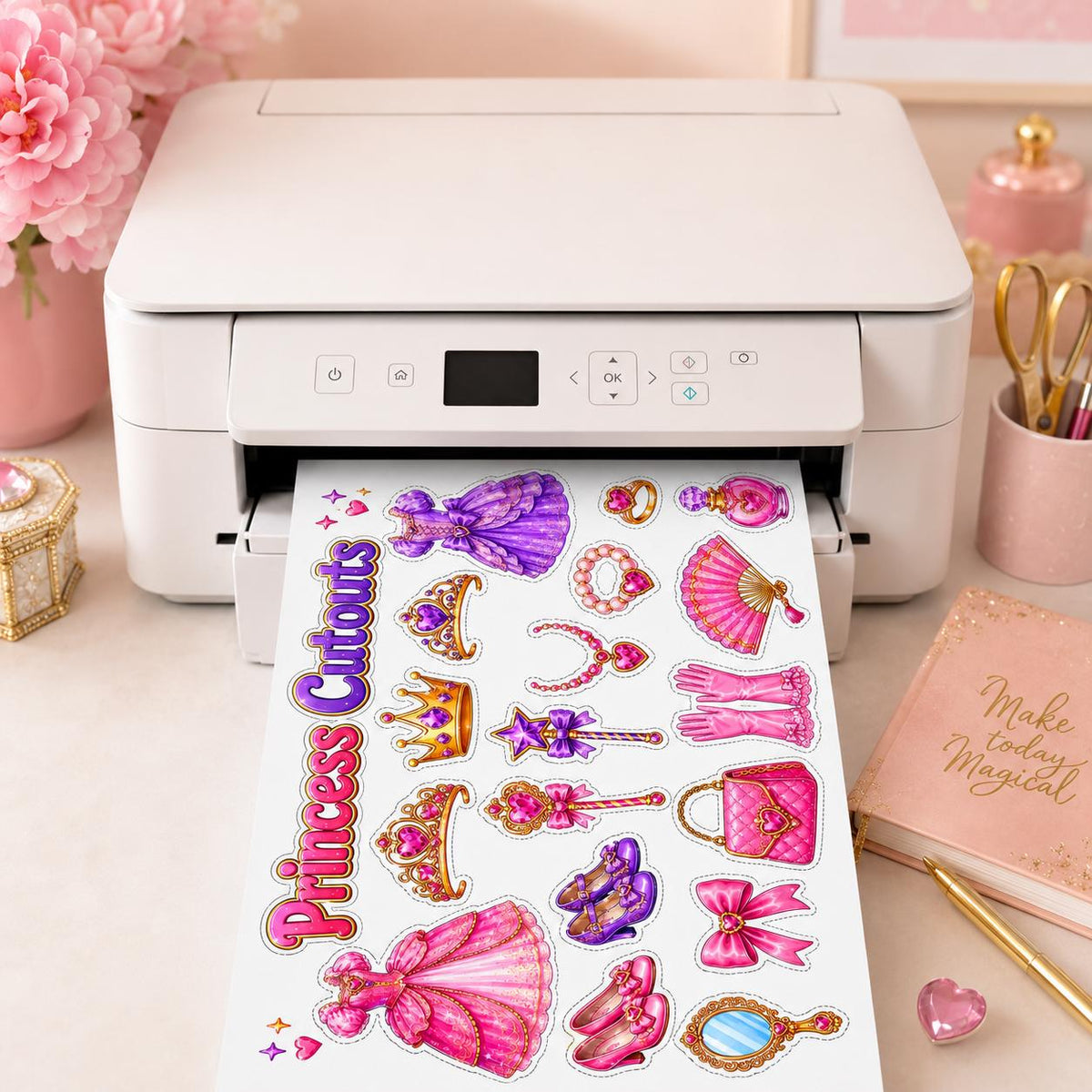 Princess Cutouts Printable, Princess Theme Party Craft, Kids Cut and Paste Activity, Princess Birthday Party Favor, Printable Princess Craft