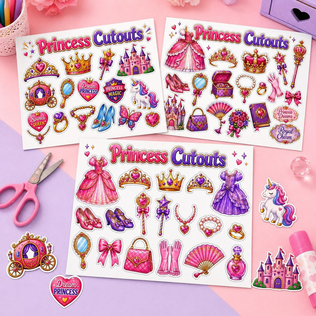 Princess Cutouts Printable, Princess Theme Party Craft, Kids Cut and Paste Activity, Princess Birthday Party Favor, Printable Princess Craft