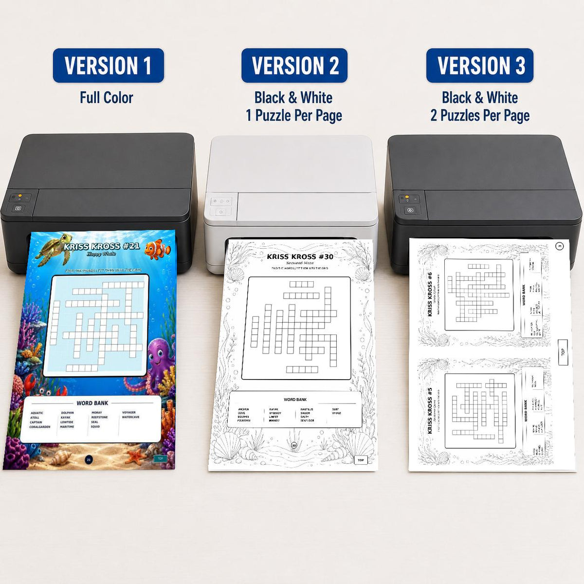 100 Kriss Kross Puzzles Printable With Solutions, Kids Teens Adults Word Fill In Puzzle Book, Kriss Cross Puzzle PDF, 3 Versions Included
