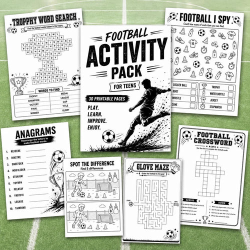 Football Activity Pack, Printable Soccer Activity Pages, Football Puzzles, Football Word Search, Maze, Crossword, Puzzle
