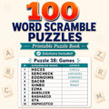 100 Word Scramble Puzzles Printable PDF, Anagram Puzzles, Word Puzzle Book, Printable Activity Book with Solutions, Inst