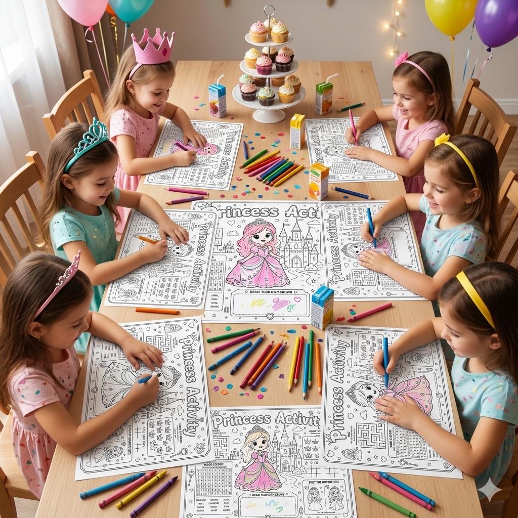 Princess Activity Sheets Printable, Princess Birthday  Activity Pages, Kids Party Activity, Princess Coloring Page, A4 Digital Download