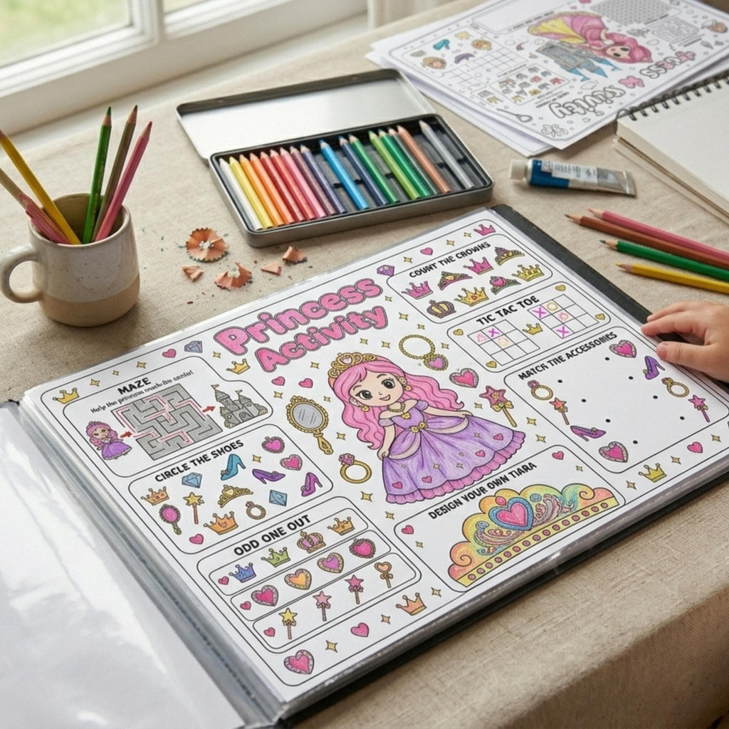 Princess Activity Sheets Printable, Princess Birthday  Activity Pages, Kids Party Activity, Princess Coloring Page, A4 Digital Download