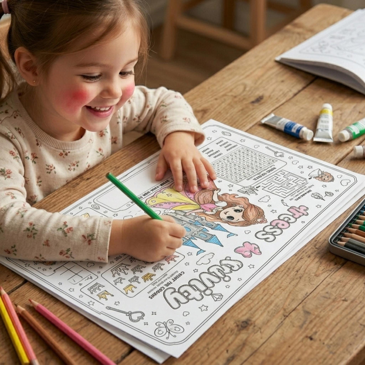 Princess Activity Sheets Printable, Princess Birthday  Activity Pages, Kids Party Activity, Princess Coloring Page, A4 Digital Download