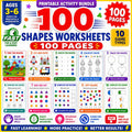 Shapes Workbook for Kids, Summer Printable PDF, 110 Page Preschool Kindergarten Activity Bundle