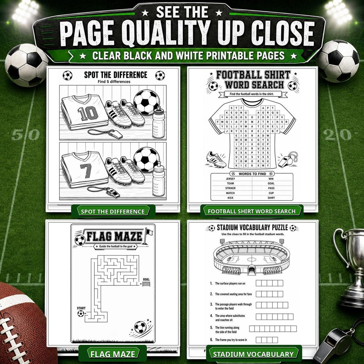 30 Printable Soccer Activities, Soccer Party Games, Football Activity Pack, Soccer Birthday Party Games, Mazes, Word Search, Printable PDF