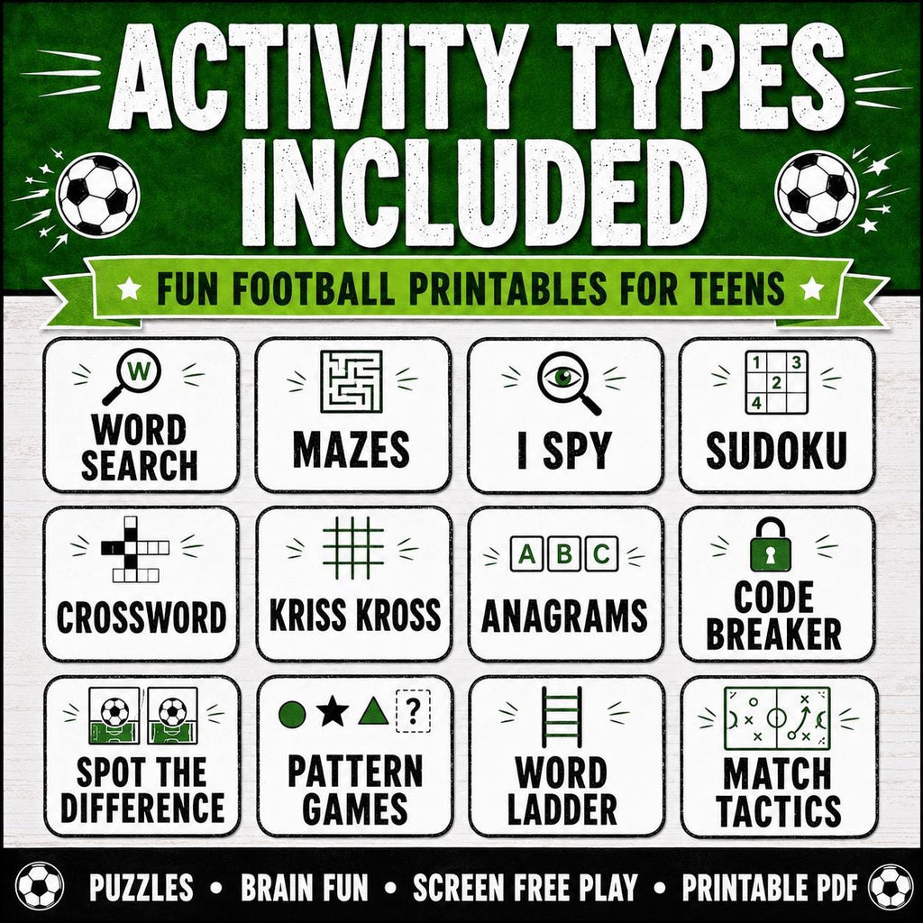 30 Printable Soccer Activities, Soccer Party Games, Football Activity Pack, Soccer Birthday Party Games, Mazes, Word Search, Printable PDF