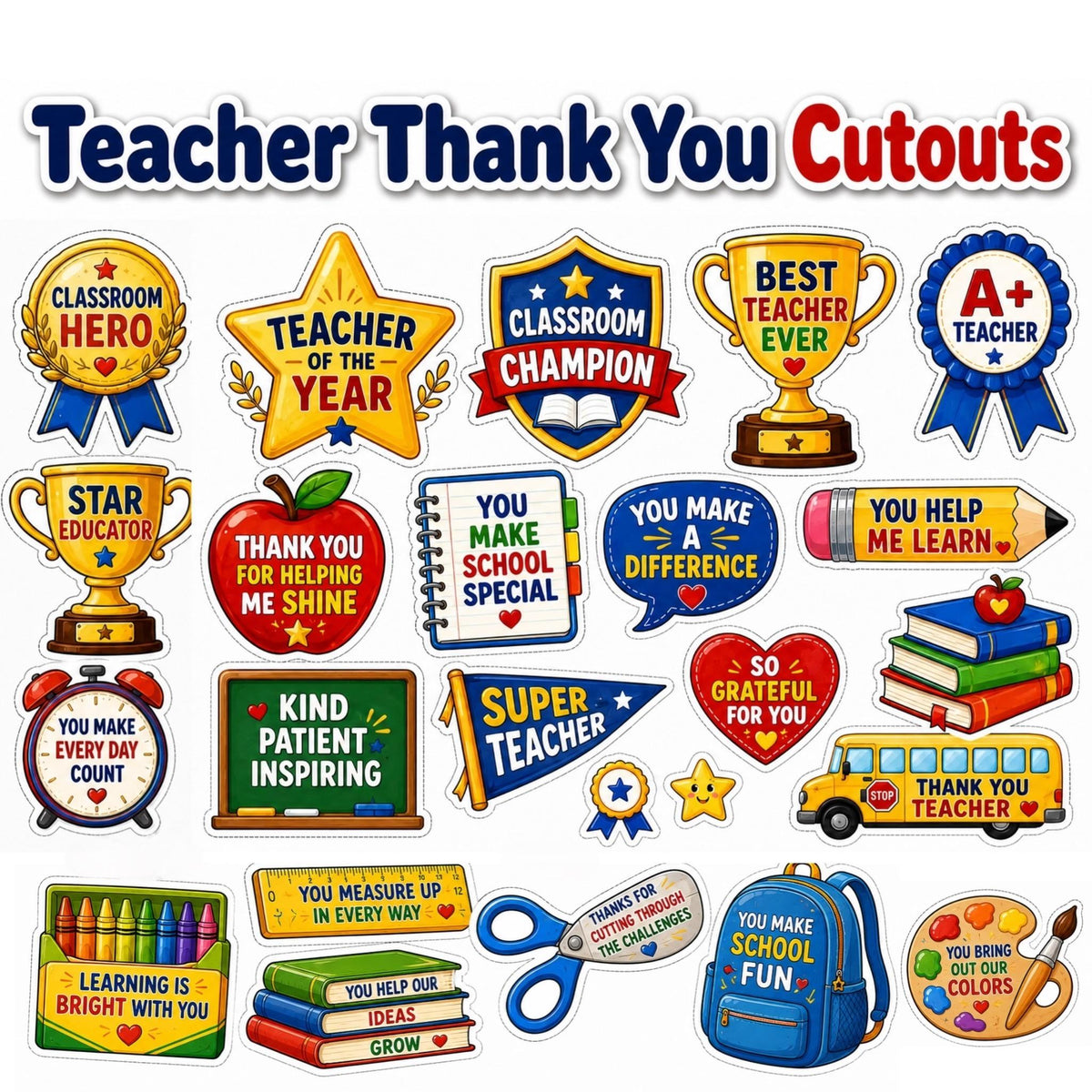 Teacher Cutouts Printable, Thank You Gift for Teacher, Teacher Card Making Craft, Teachers Day Gift, End of Year Teacher