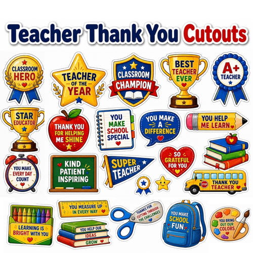 Teacher Cutouts Printable, Thank You Gift for Teacher, Teacher Card Making Craft, Teachers Day Gift, End of Year Teacher