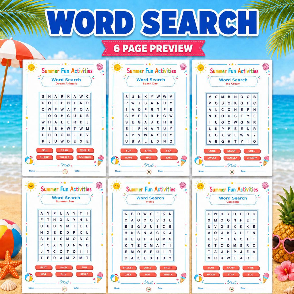 Summer Activity Pack Printable, 140 Pages Summer Worksheets, Kids Printable Games, I Spy, Mazes, Word Search, Coloring Pages