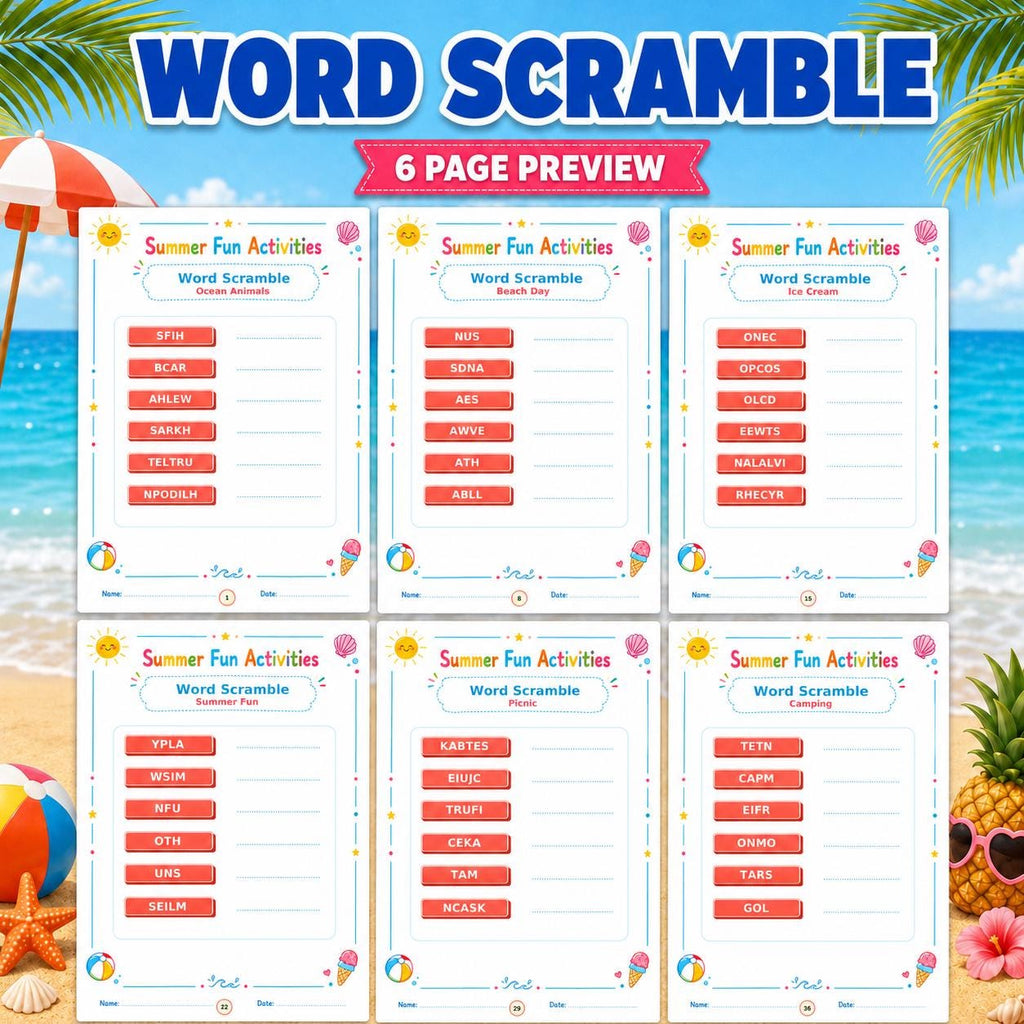 Summer Activity Pack Printable, 140 Pages Summer Worksheets, Kids Printable Games, I Spy, Mazes, Word Search, Coloring Pages