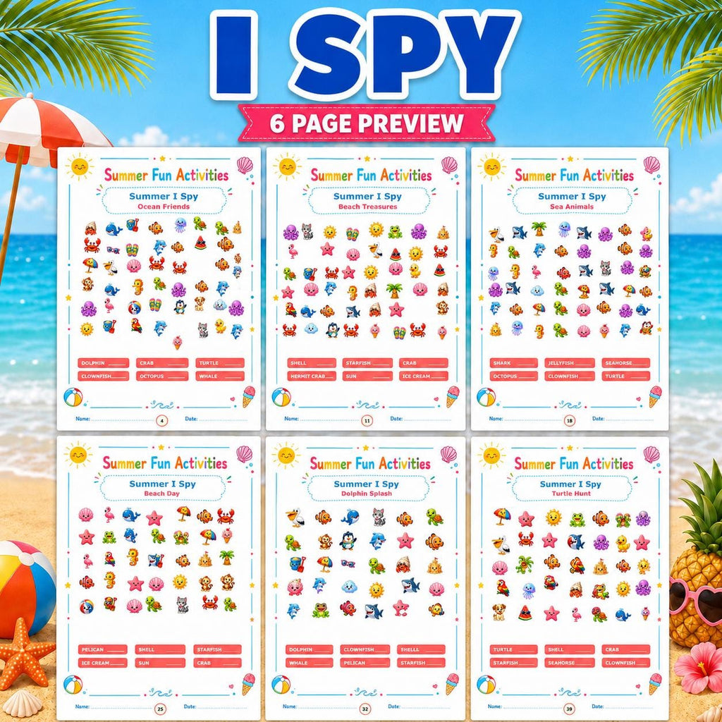 Summer Activity Pack Printable, 140 Pages Summer Worksheets, Kids Printable Games, I Spy, Mazes, Word Search, Coloring Pages