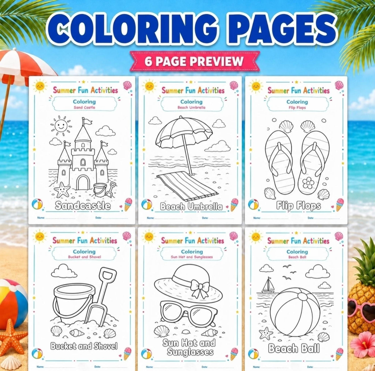 Summer Activity Pack Printable, 140 Pages Summer Worksheets, Kids Printable Games, I Spy, Mazes, Word Search, Coloring Pages