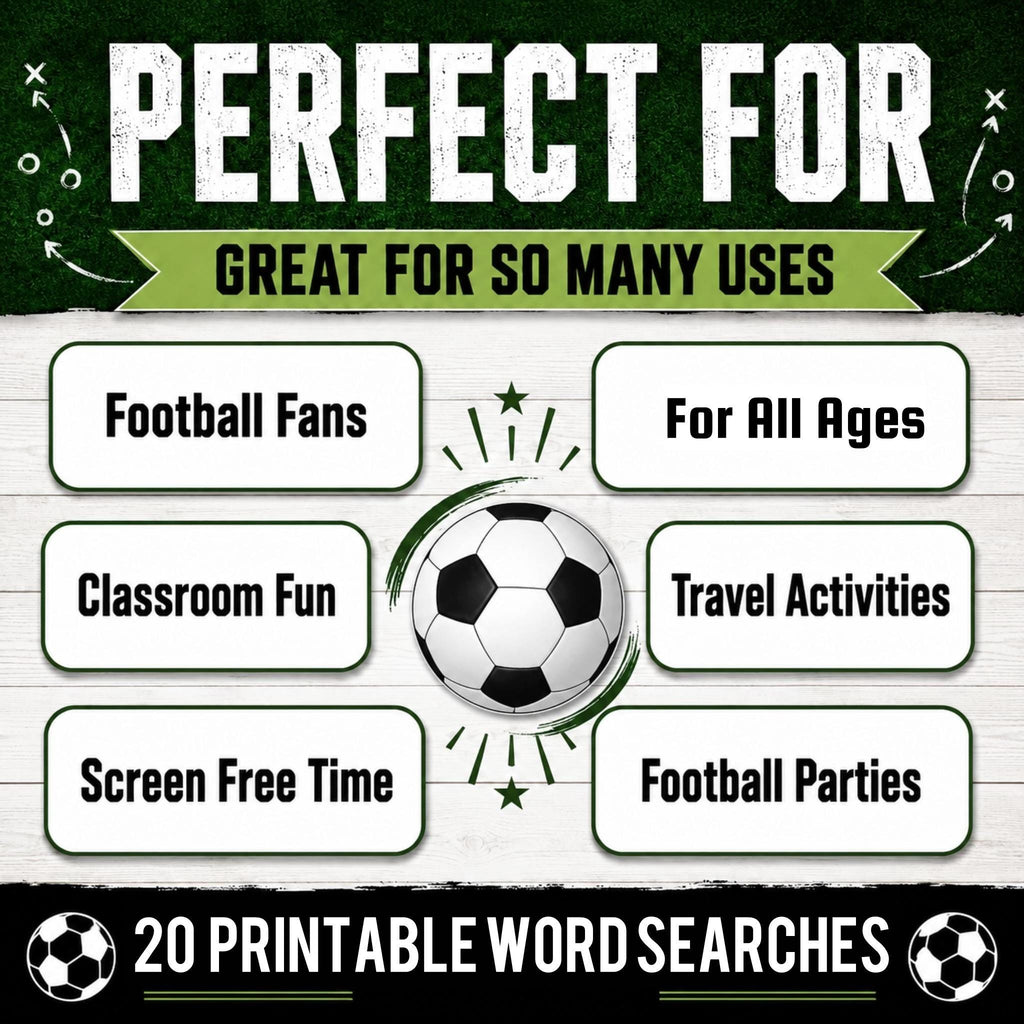 Football Word Search Printable, 20 Soccer Word Search Pages, Football Puzzle Game, Soccer Party Activity, Printable Wordsearch PDF