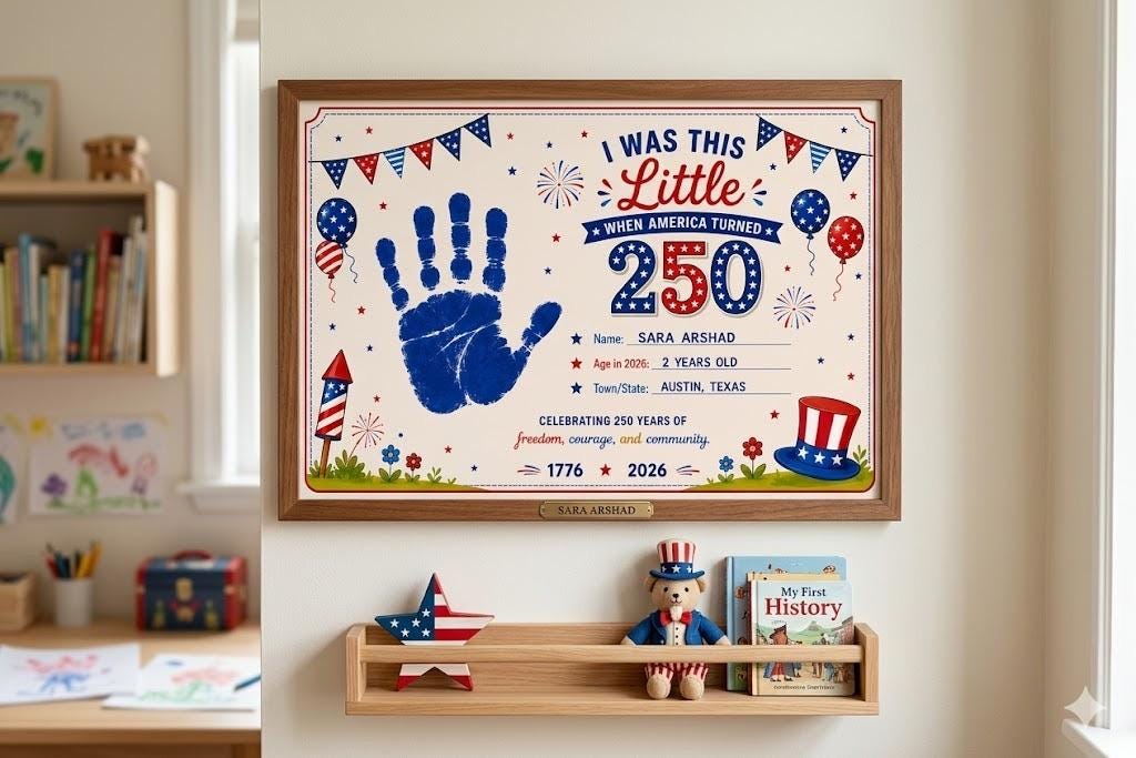 America 250 Handprint Keepsake Printable, 4th of July 2026 Baby Toddler Craft, I Was This Little USA 250