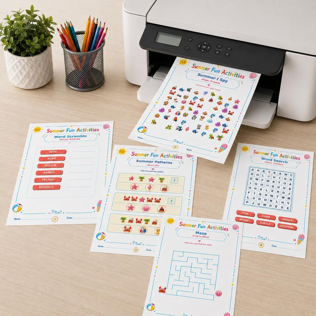 Summer Activity Pack Printable, 140 Pages Summer Worksheets, Kids Printable Games, I Spy, Mazes, Word Search, Coloring Pages
