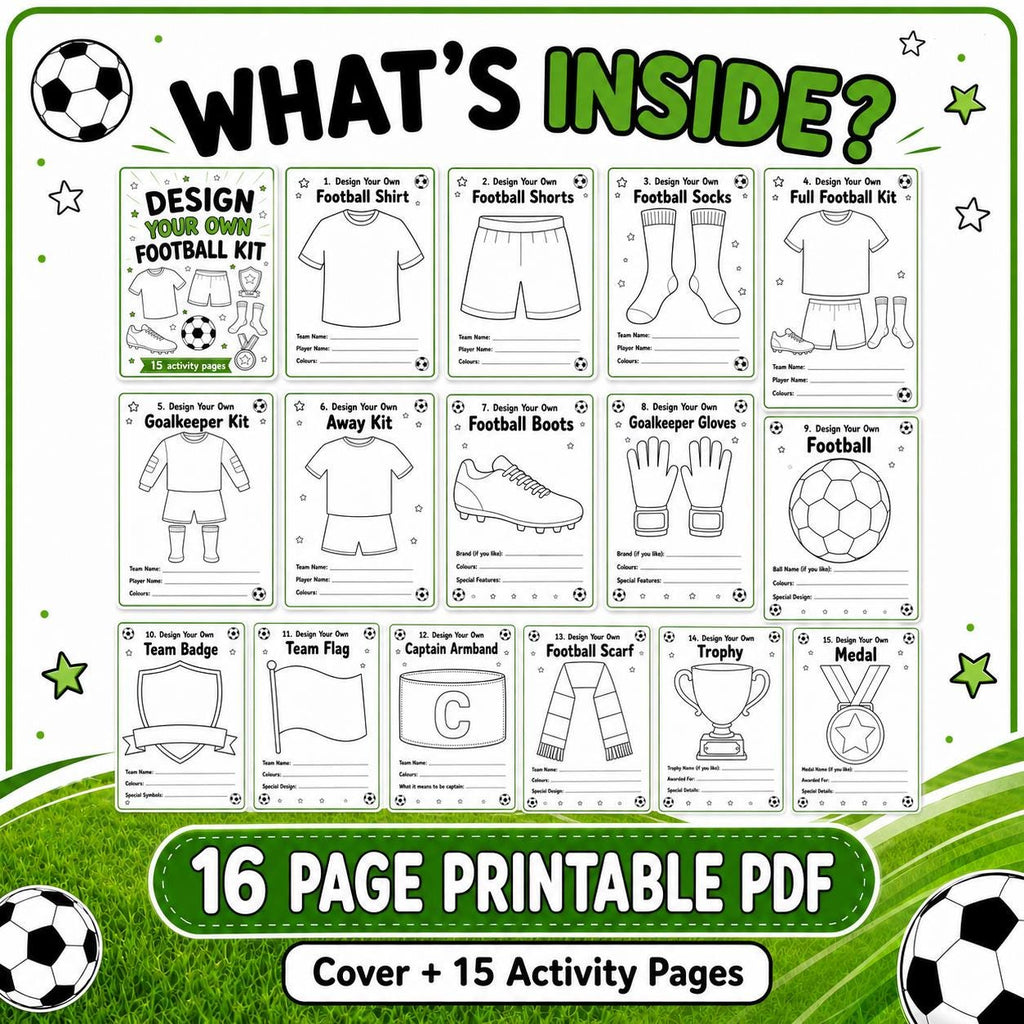 Design Your Own Football Kit, Soccer Shirt Design Activity, Football Printable for Kids, Soccer Birthday Party Activity