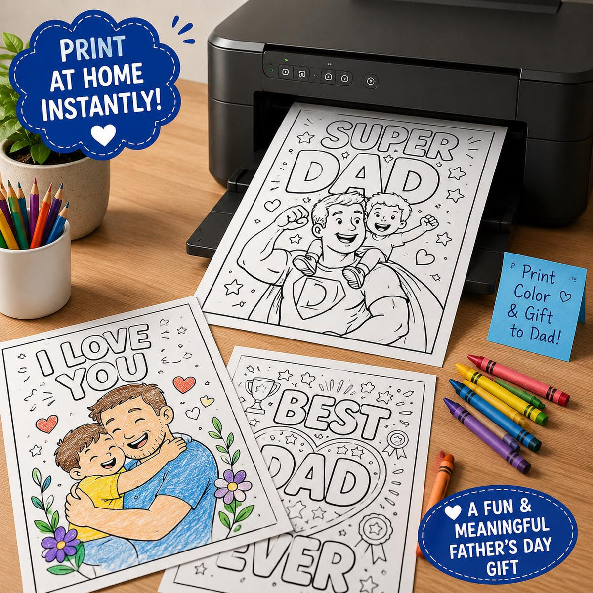 Father’s Day Coloring Pages for Kids, Dad & Daddy Coloring Book, 15 Printable Father’s Day Gift Pages PDF