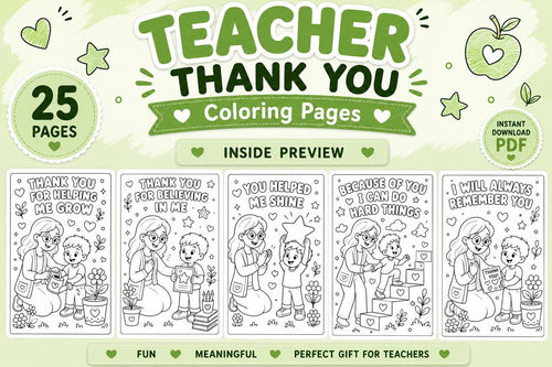 Teacher Thank You Coloring Pages Printable, Teacher Appreciation Coloring Book, End of Year Teacher Gift, School Coloring Activity, 25 Pages