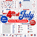 4th of July Activity Placemats Printable, Kids Patriotic Games, Independence Day Placemat, A4 US Letter PDF, Digital Dow