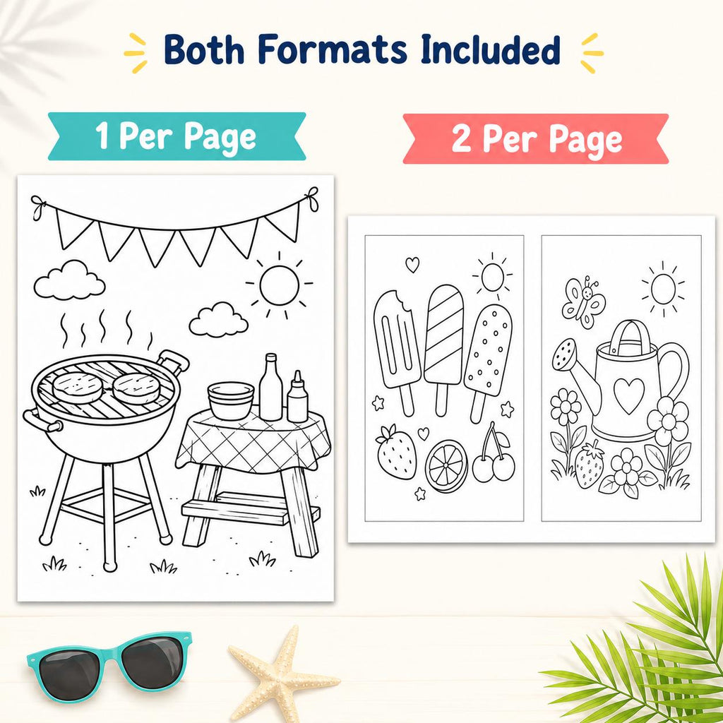 Summer Coloring Pages Printable, Kids Summer Colouring Book, Ice Cream Coloring Sheets, Summer Activity Pages, Digital Coloring Pages PDF