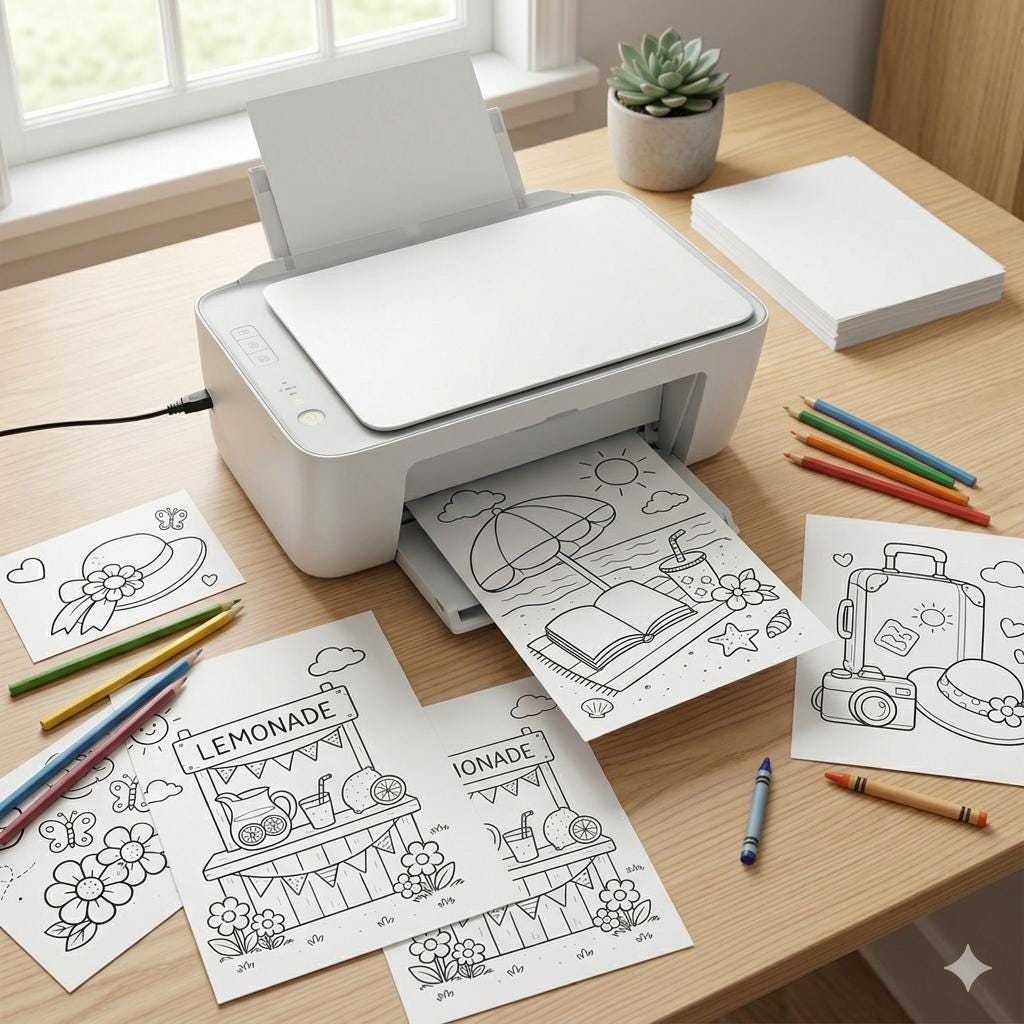Summer Coloring Pages Printable, Kids Summer Colouring Book, Ice Cream Coloring Sheets, Summer Activity Pages, Digital Coloring Pages PDF