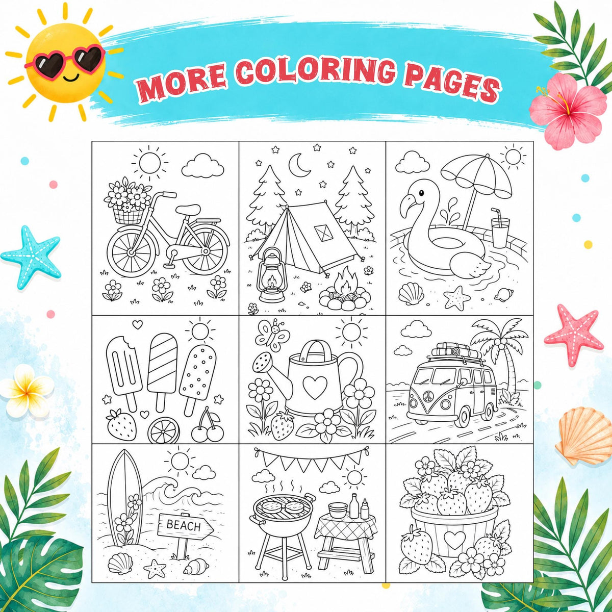 Summer Coloring Pages Printable, Kids Summer Colouring Book, Ice Cream Coloring Sheets, Summer Activity Pages, Digital Coloring Pages PDF