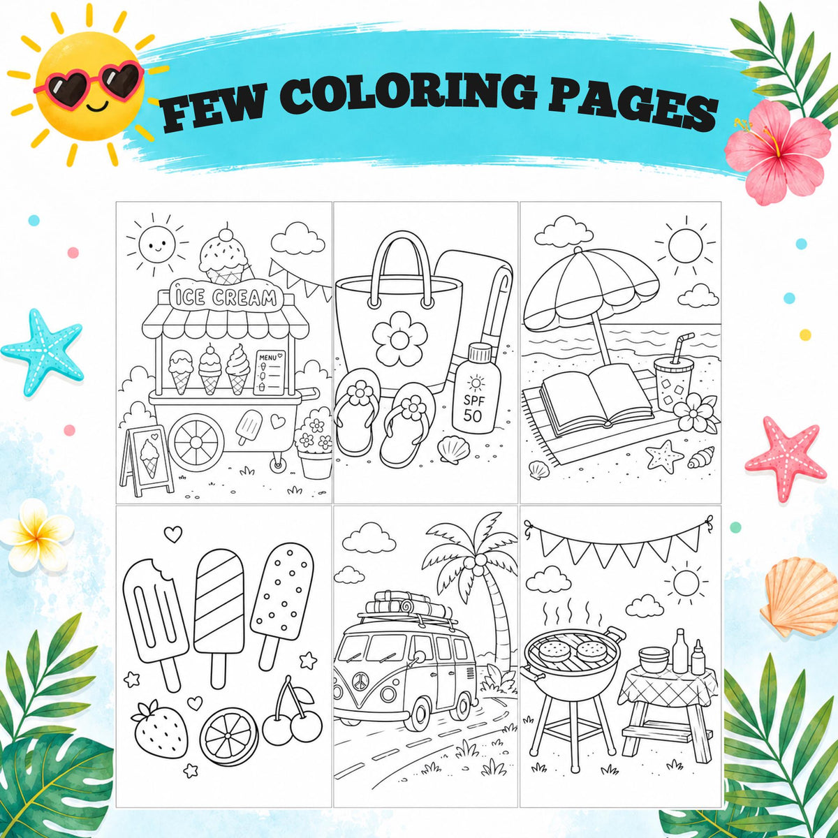 Summer Coloring Pages Printable, Kids Summer Colouring Book, Ice Cream Coloring Sheets, Summer Activity Pages, Digital Coloring Pages PDF