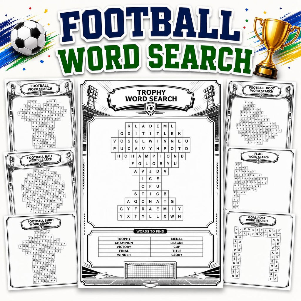 Football Word Search Printable, 20 Soccer Word Search Pages, Football Puzzle Game, Soccer Party Activity, Printable Word