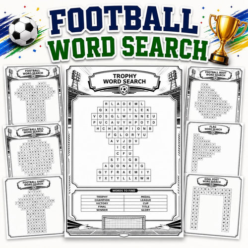 Football Word Search Printable, 20 Soccer Word Search Pages, Football Puzzle Game, Soccer Party Activity, Printable Word