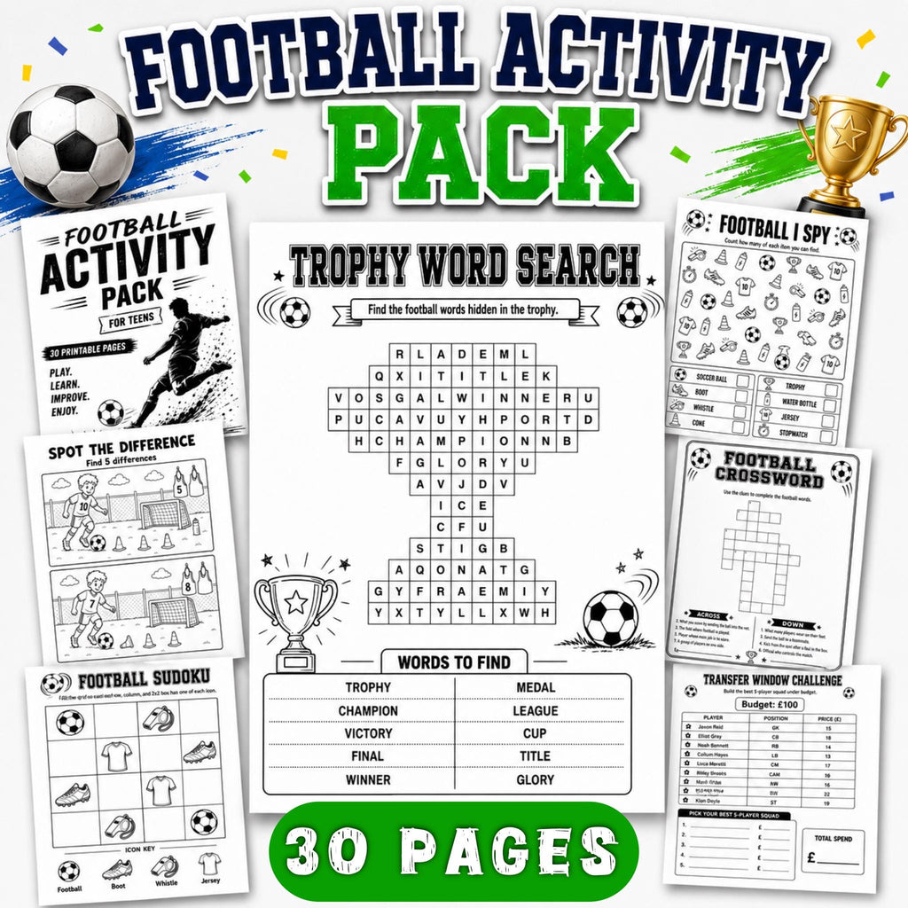 30 Printable Soccer Activities, Soccer Party Games, Football Activity Pack, Soccer Birthday Party Games, Mazes, Word Sea