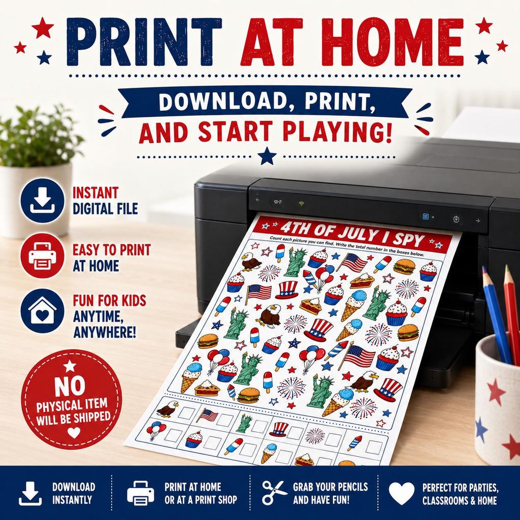 4th of July I Spy Printable, Independence Day Kids Activity, July 4th Party Game, Look and Find Game for Kids, Summer Worksheet