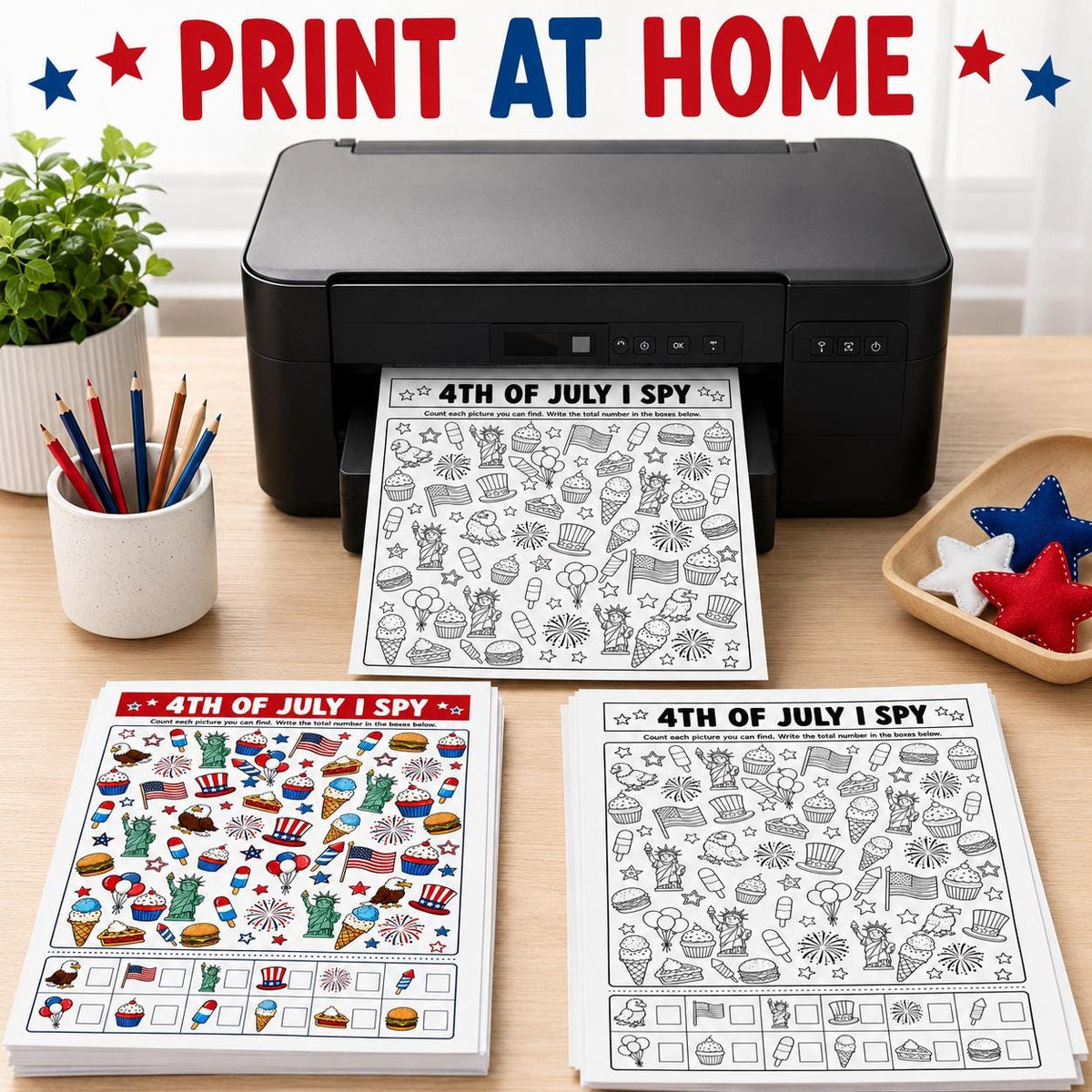 4th of July I Spy Printable, Independence Day Kids Activity, July 4th Party Game, Look and Find Game for Kids, Summer Worksheet