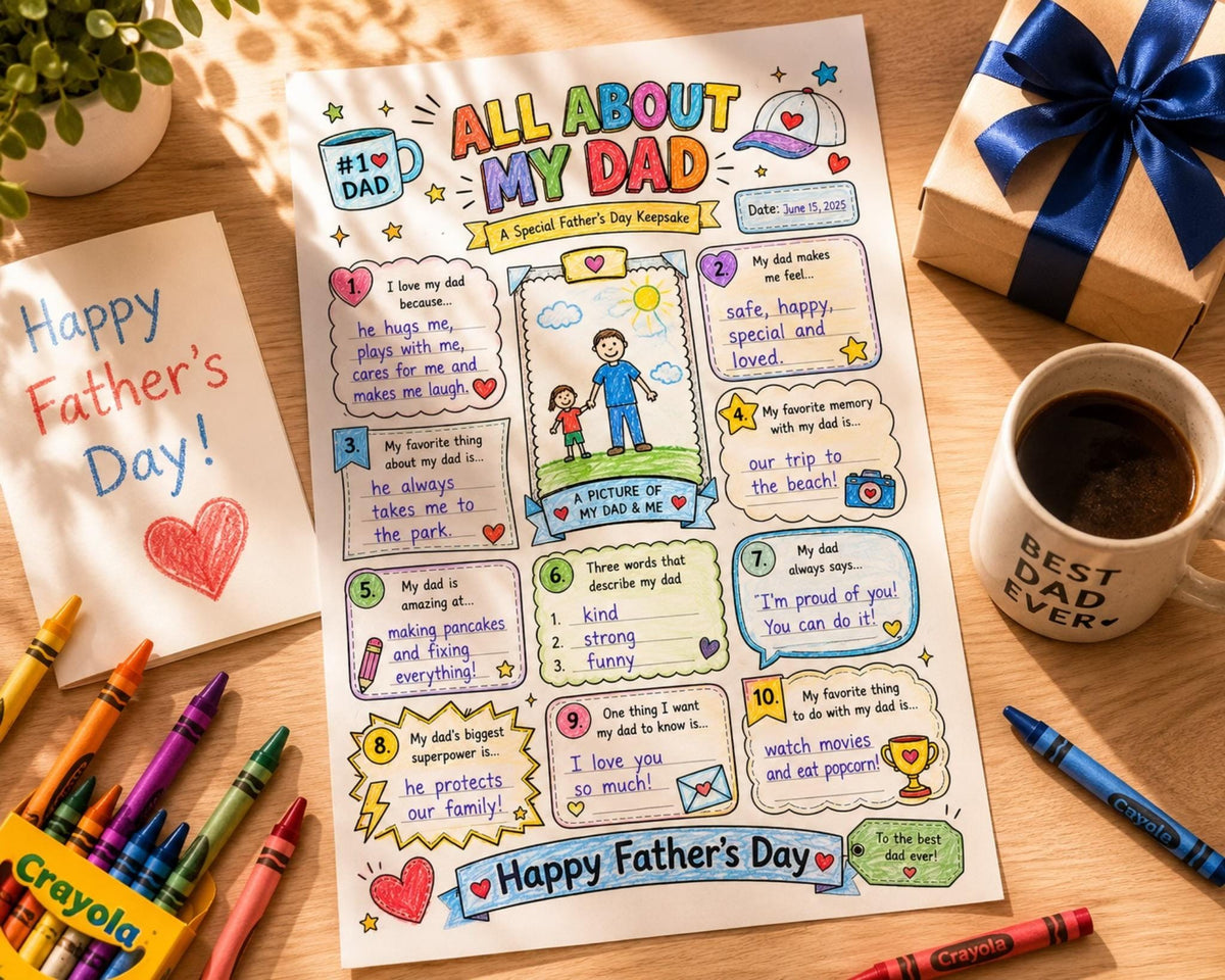 All About My Dad Printable, Father’s Day Activity for Kids, Dad Interview Coloring Page, Printable Gift for Dad, Fill In Worksheet