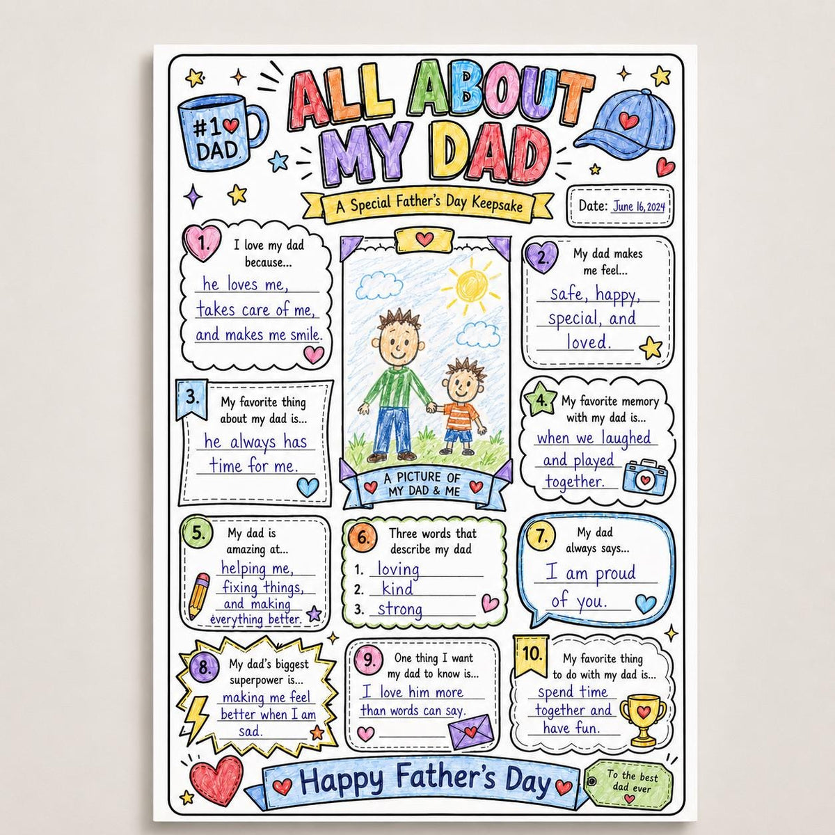 All About My Dad Printable, Father’s Day Activity for Kids, Dad Interview Coloring Page, Printable Gift for Dad, Fill In Worksheet