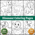 Dinosaur Coloring Pages Printable for Kids, T Rex Triceratops Dino Coloring Book PDF, Cute Dinosaur Activity Sheets, A4 