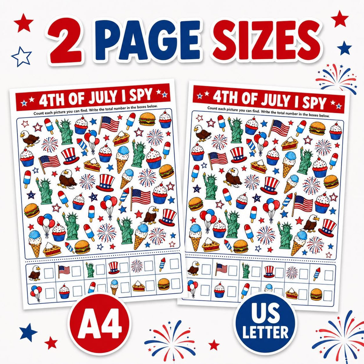 4th of July I Spy Printable, Independence Day Kids Activity, July 4th Party Game, Look and Find Game for Kids, Summer Worksheet