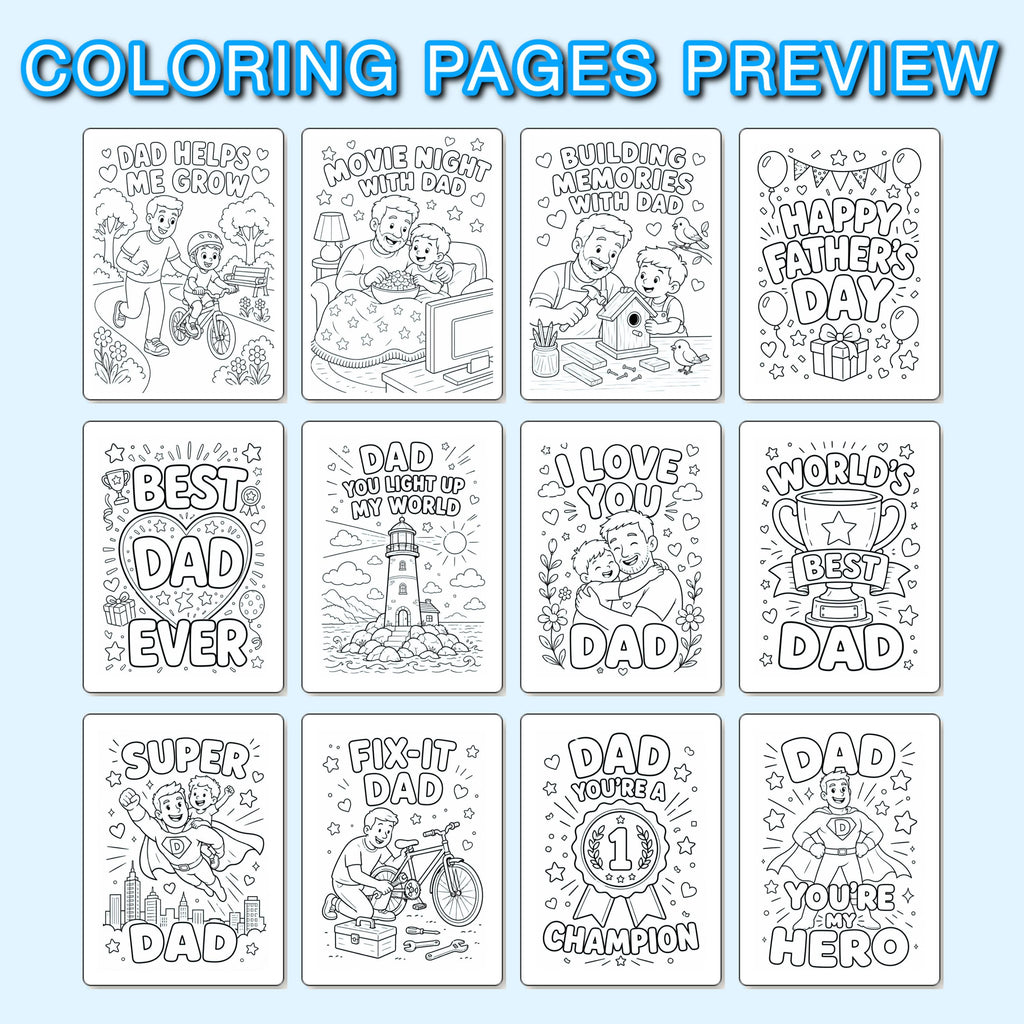Father Coloring Book Printable, Dad Coloring Pages for Kids, Gift for Dad from Child, Daddy Coloring Sheets, Printable PDF