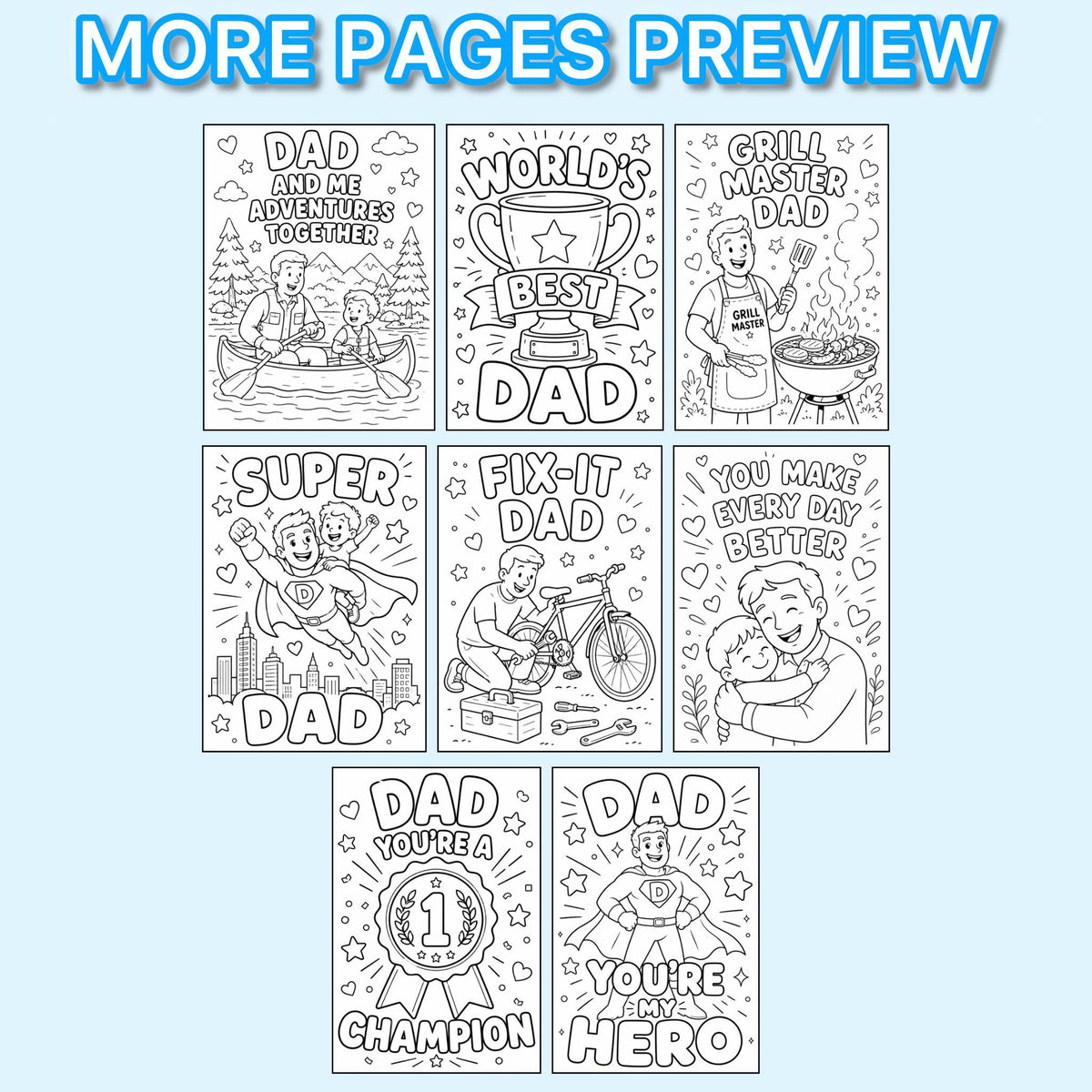 Father Coloring Book Printable, Dad Coloring Pages for Kids, Gift for Dad from Child, Daddy Coloring Sheets, Printable PDF