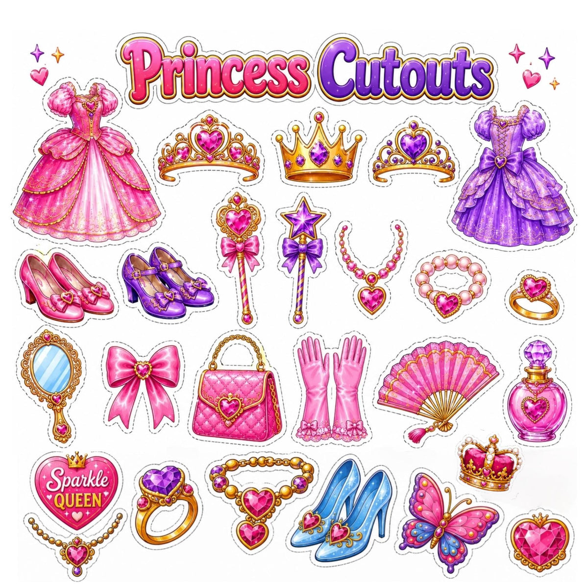 Princess Cutouts Printable, Princess Theme Party Craft, Kids Cut and Paste Activity, Princess Birthday Party Favor, Prin