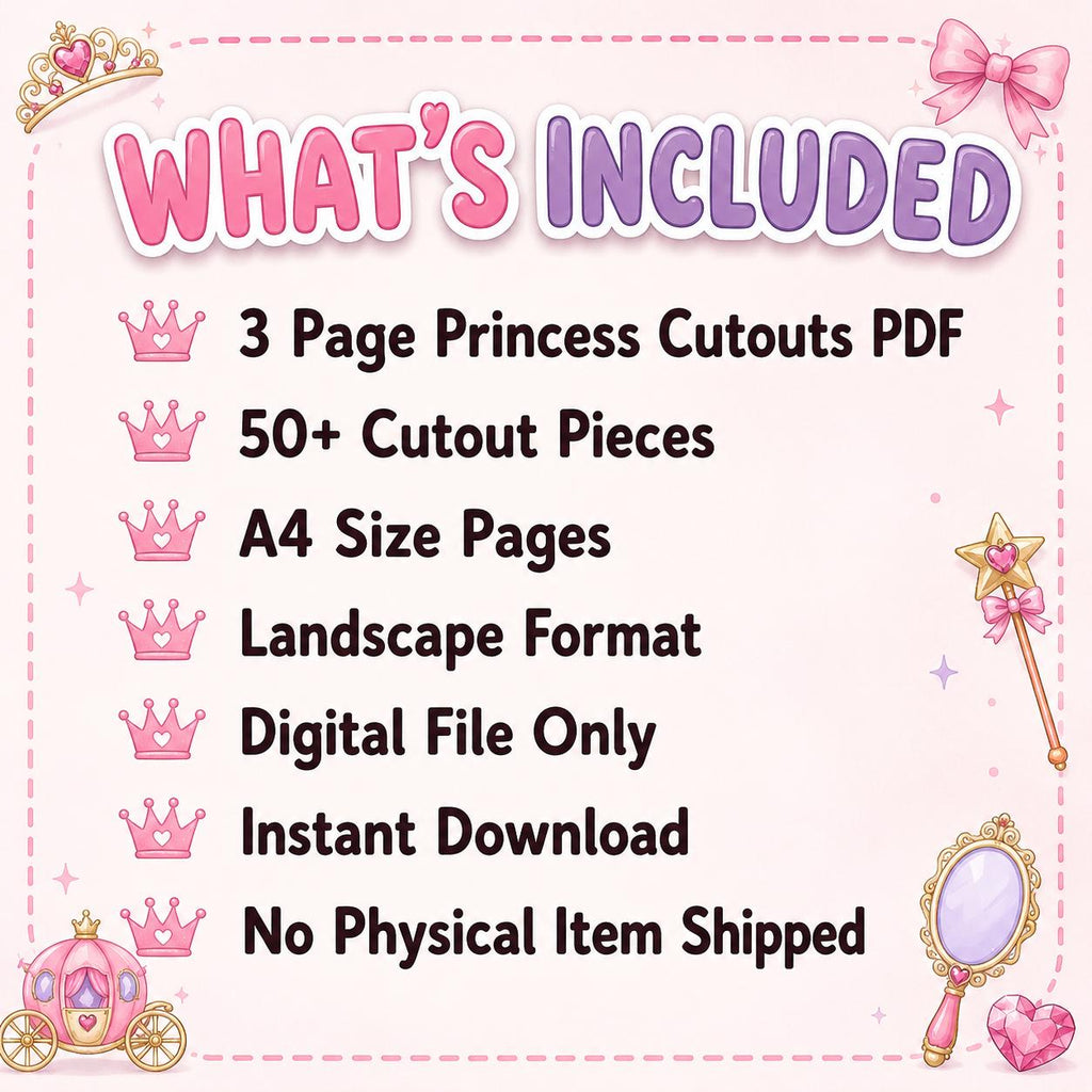 Princess Cutouts Printable, Princess Theme Party Craft, Kids Cut and Paste Activity, Princess Birthday Party Favor, Printable Princess Craft