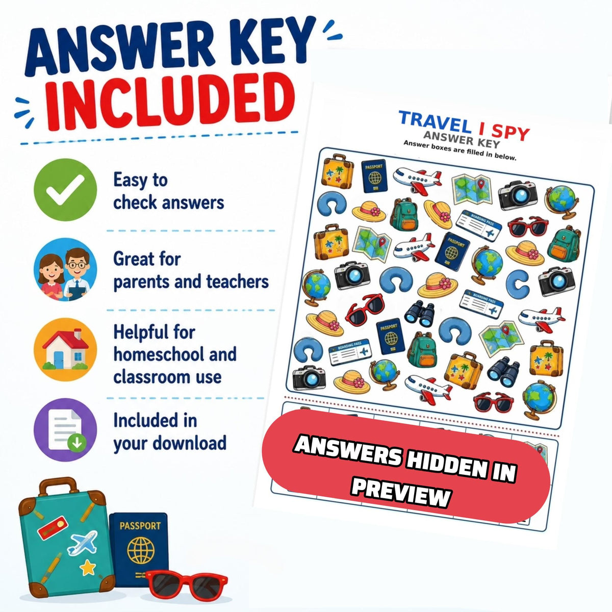 Travel I Spy Printable for Kids, Road Trip Activity Game, Travel Busy Bag, Kids Travel Activity Sheet, Vacation Activity PDF