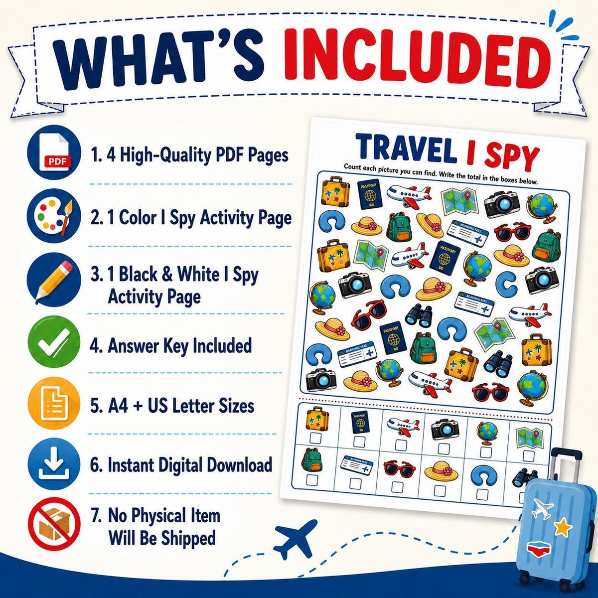 Travel I Spy Printable for Kids, Road Trip Activity Game, Travel Busy Bag, Kids Travel Activity Sheet, Vacation Activity PDF