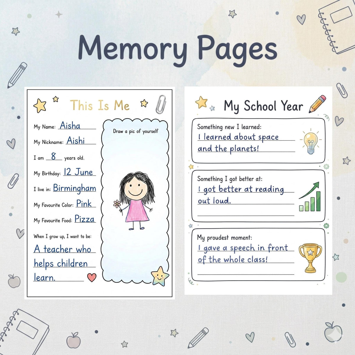 Last Day of School Memory Book Printable, End of School Year Memories, Kids Classroom Keepsake, End of Year Activity Pages PDF